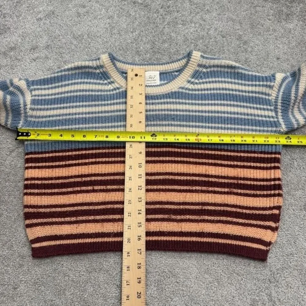 5a7 Cinq A Sept Colorblock Crop Pullover Sweater Womens XXS Blue Brown Striped